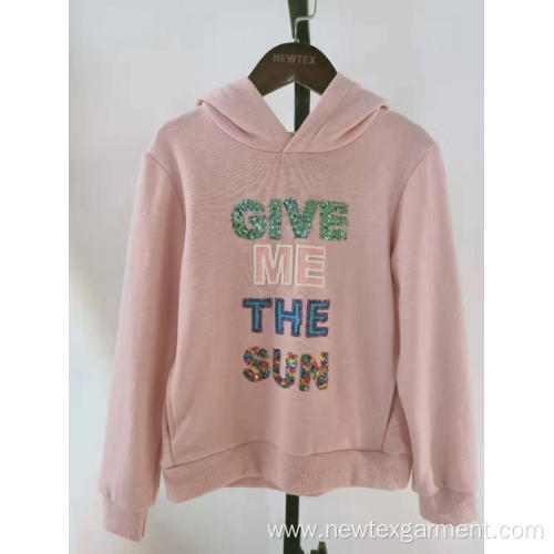 fashion knit fleece hooded shiny sequin grils jacket